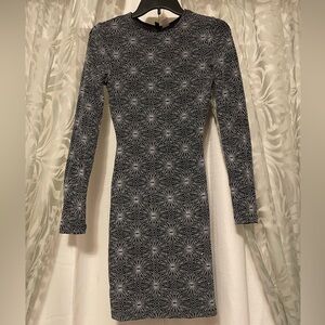 H&M Black and Silver Glitter Geometric Long Sleeve Dress